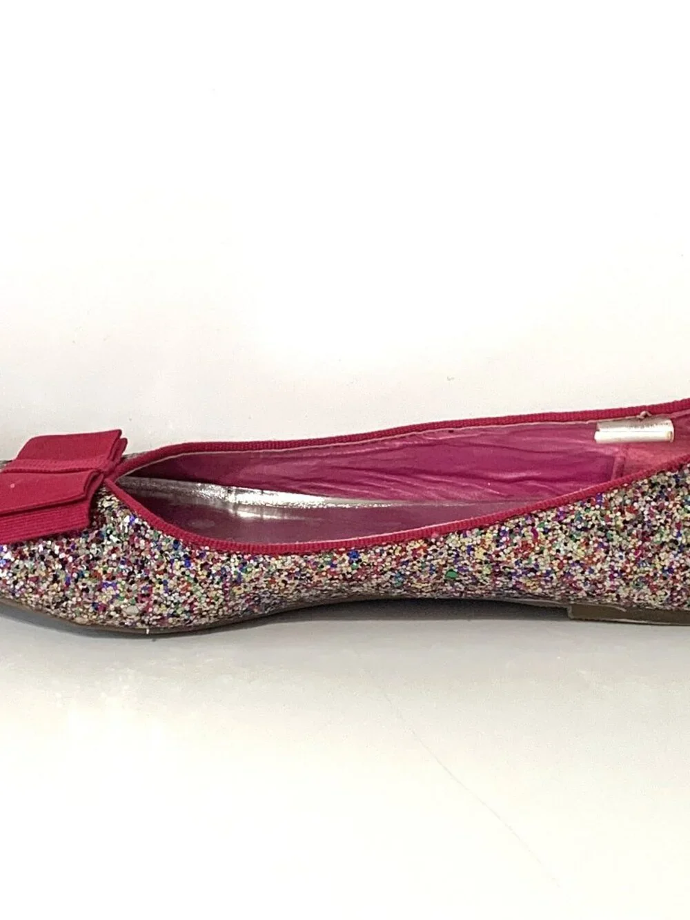 Like New Girls Glitter Ballet Flats Pink Bow Sequin Slip-On Sparkling Size 4
